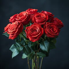 Bouquet of red roses on black background, generative ai
