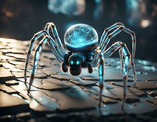 Spider Crawling on Keyboard. Generative AI - obrazy, fototapety, plakaty