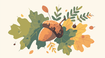 Acorn. Vector illustration of an oak acorn. Hand dr - obrazy, fototapety, plakaty