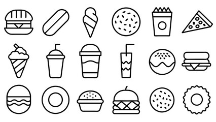 Delicious Fast Food Icons A Crisp Collection on White Background - obrazy, fototapety, plakaty