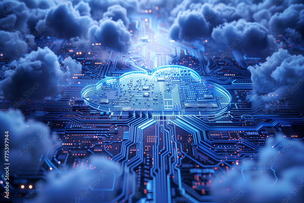Aufkleber computer circuit board with cloud center
