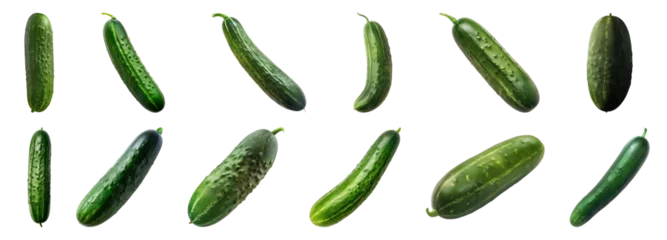 Tuinposter Fresh cucumbers in different orientations isolated cut out on transparent background © Andrii