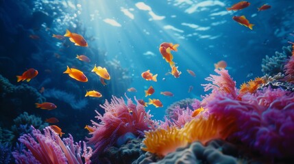 Fototapeta na wymiar Vibrant coral reef in high res deep ocean scene, marine biodiversity underwater photography