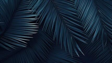 Exotic palm leaves texture in navy color for nature landscape background. - obrazy, fototapety, plakaty