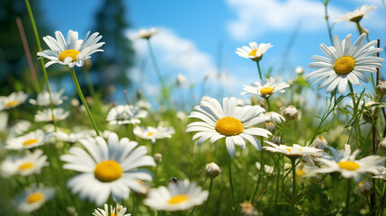 Fototapeta premium Vivid Field of Daisy Flowers on a Sunny Day