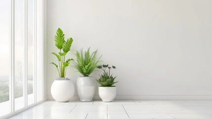 White background with plants, copy space