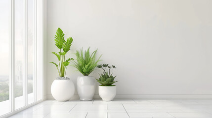 Fototapeta premium White background with plants, copy space