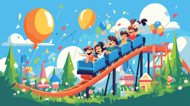 Amusement park roller coaster icon 2d flat cartoon