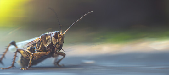 Dynamic image focusing on a cricket leaping into action with a smooth, motion-blur background emphasizing speed