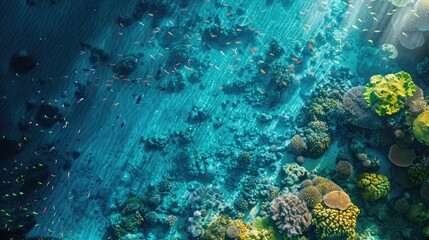 Coral reef teems with life under clear waters and sunlight, celebrating World Oceans Day
