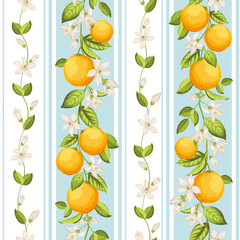 Seamless floral pattern with oranges. Vector illustration. - 775402749