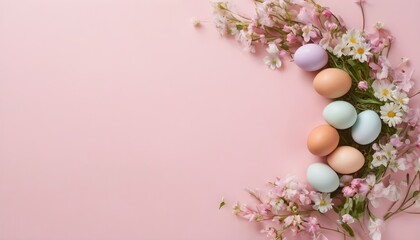 Obraz na płótnie Canvas Delicate Easter Frame Top View Of Colorful Pastel
