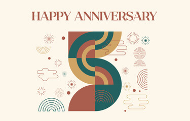 happy anniversary with geometric numbers in flat color concept