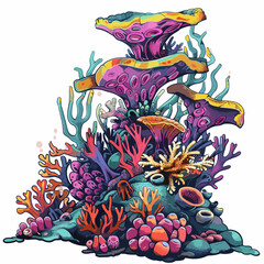 Colorful vector illustration of a sea life with corals and algae
