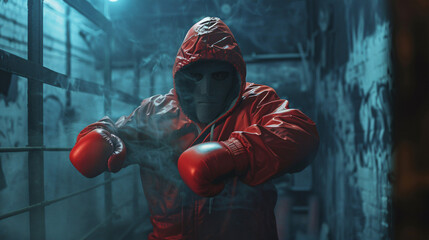 Mysterious Boxer in Red with Masked Intensity