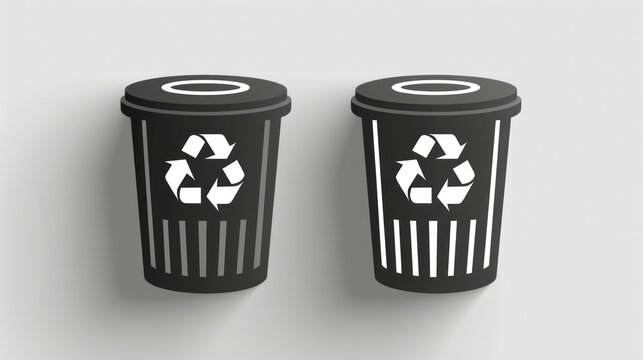 Trashcan sign illustration. Vector. Black icon at gray background with bonus icons 