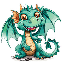 Fototapeta premium Cute dragon cartoon character isolated on white background. Vector illustration.