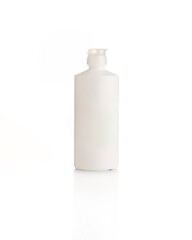 Mock up realistic solution cosmetic bottle for contact lenses on white background illustration