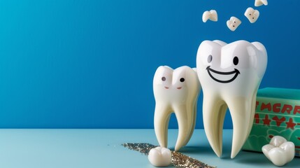 Sparkling superhero tooth saving other teeth from caries attacks blue background --no text, titles --ar 16:9 --quality 0.5 --stylize 0 Job ID: b5fd7ec4-e33d-44ad-befd-b1d3ba03fb63