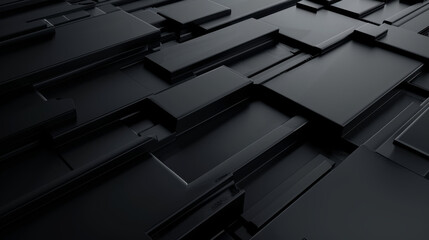 Black tech background, with a geometric 3D structure. Clean, minimal design with simple futuristic...