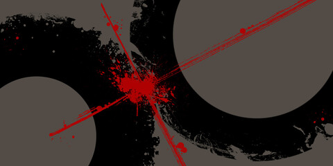 Black and red ink round stroke on white background. Illustration of grunge circle stains.