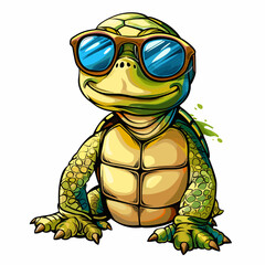 Obraz premium Turtle in sunglasses. Vector illustration on white background. Cartoon style.