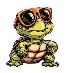 Obraz premium Turtle in sunglasses. Vector illustration of a funny cartoon animal.