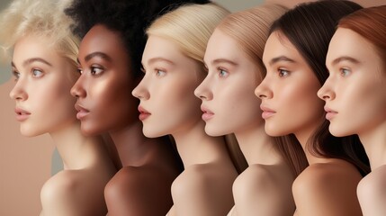 Obraz premium Multiethnic group of women with different skin tones. Different skin colors.
