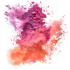 Indian Holi festival powder colors isolated on transparent background, png. Colorful organic gulal for Indial happy holydays. Festival of Colors concept. 3d, Flat lay, top view, for banner or card