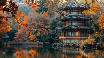 Autumn serenity at traditional japanese pagoda