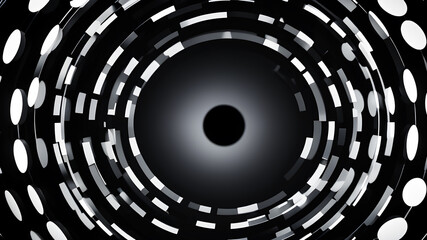 Devise a circle abstract background with minimalist black and white circles arranged in a visually striking composition