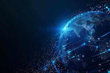 Obraz premium Abstract digital background with blue gradient and pixel sphere, artificial intelligence concept Generative AI