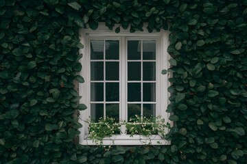 Abstract pattern of greenery frames window, adding natural charm