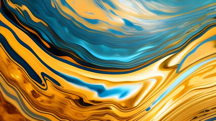 Abstract golden and blue texture oil painted