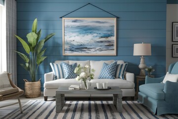 Home space with serene blue hues, inviting and tranquil