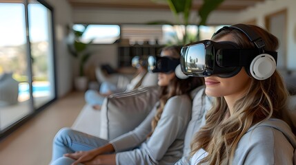 Family VR Home Experience Interior Design Exploration, Group of Girls, Virtual Reality Technology