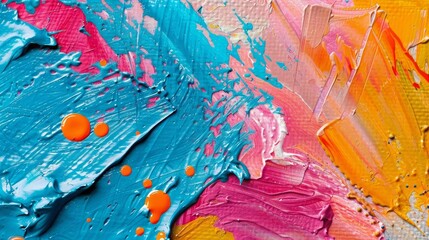 Abstract Colorful Rough Texture Art with Oil Brushstrokes and Dotted Blobs on Canvas