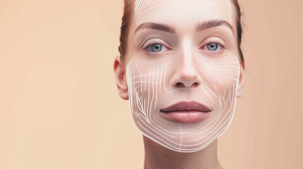 Using artificial intelligence to instantly diagnose skin and create a personalized care plan, virtual AI consultant in action, no text, no titles, beige background --ar 16:9 --quality 0.5 --stylize 0