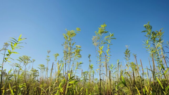 peat swamp plant trees and vegetation against blue sky background
