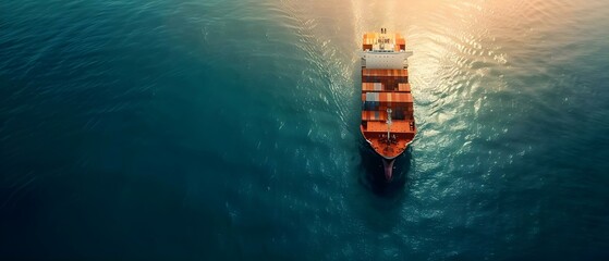 Global Trade and Logistics: Aerial View of a Container Ship at Sea. Concept Global Trade, Logistics, Aerial View, Container Ship, Sea - obrazy, fototapety, plakaty