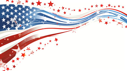 the American flag in a dynamic, waving motion. The flag features stars on a blue background in the upper left corner - obrazy, fototapety, plakaty
