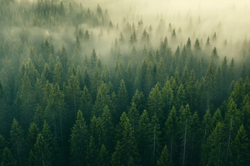 a beautiful green pine forest for a computer wallpaper, or for the texture of the view outside the window in a visualization