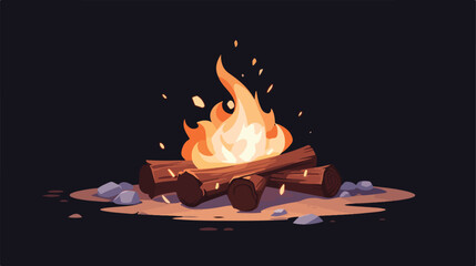 Bonfire vector flat icon Flat design of flame and w - obrazy, fototapety, plakaty