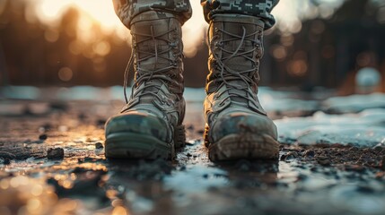 Miniature 3D military boots service symbol - obrazy, fototapety, plakaty