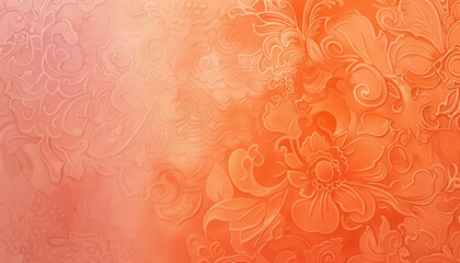 gradient coral orange floral relief pattern background - obrazy, fototapety, plakaty