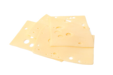 Slices of tasty fresh cheese isolated on white