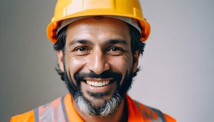 Labor Man Holding Banner , Male construction worker in helmet and orange vest, isolated on white transparent background, labor day 1 MAY  - obrazy, fototapety, plakaty