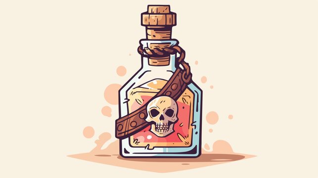 Bottle of rum sketch. Hand-drawn cartoon pirate ico