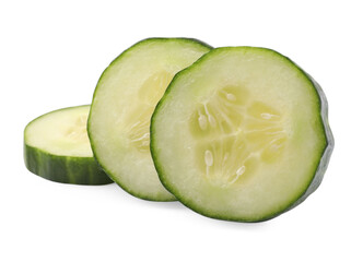 Slices of long cucumber isolated on white