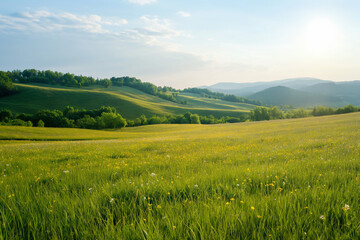 Fototapeta premium the landscape of a vast meadow for computer wallpaper, or the texture of the view outside the window for visualization, generative AI
